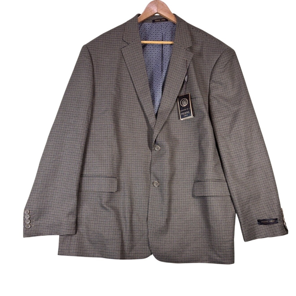 Pierre Loren Mens Brown Houndstooth Blazer Sport Coat Classic Fit 52L J6393 NWT
